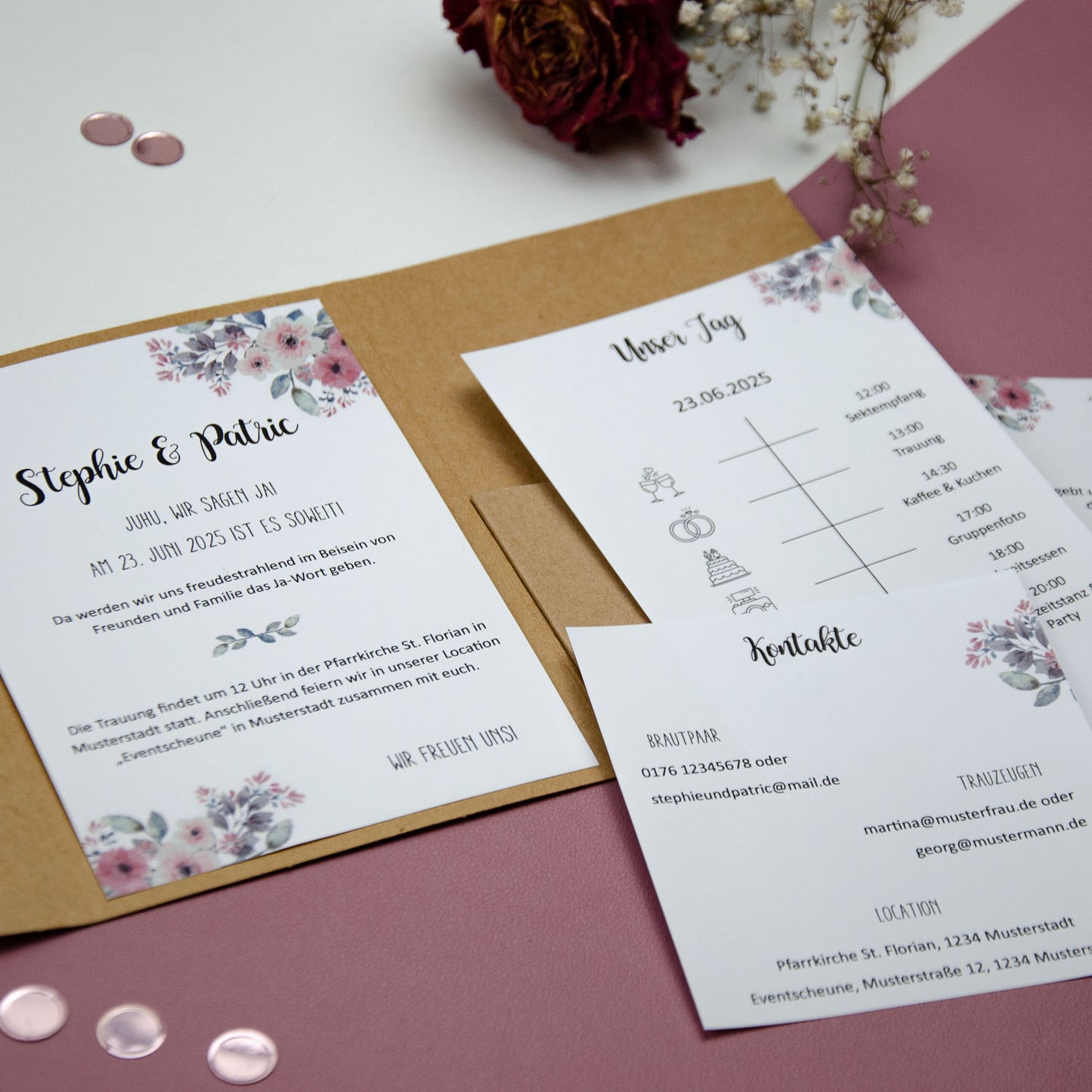 Personalisierbare Vorlage Pocketfolds B6 Flowers