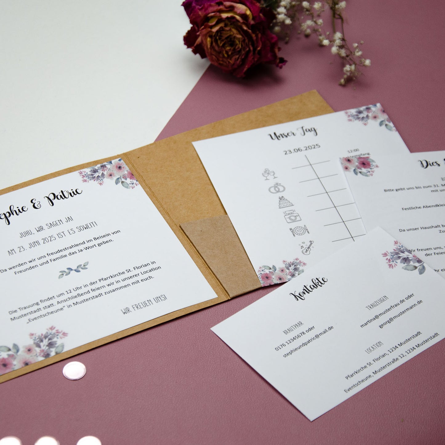 Personalisierbare Vorlage Pocketfolds Quadratisch Flowers