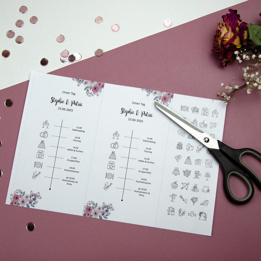 Personalisierbare Vorlage Tagesablauf Timeline Flowers
