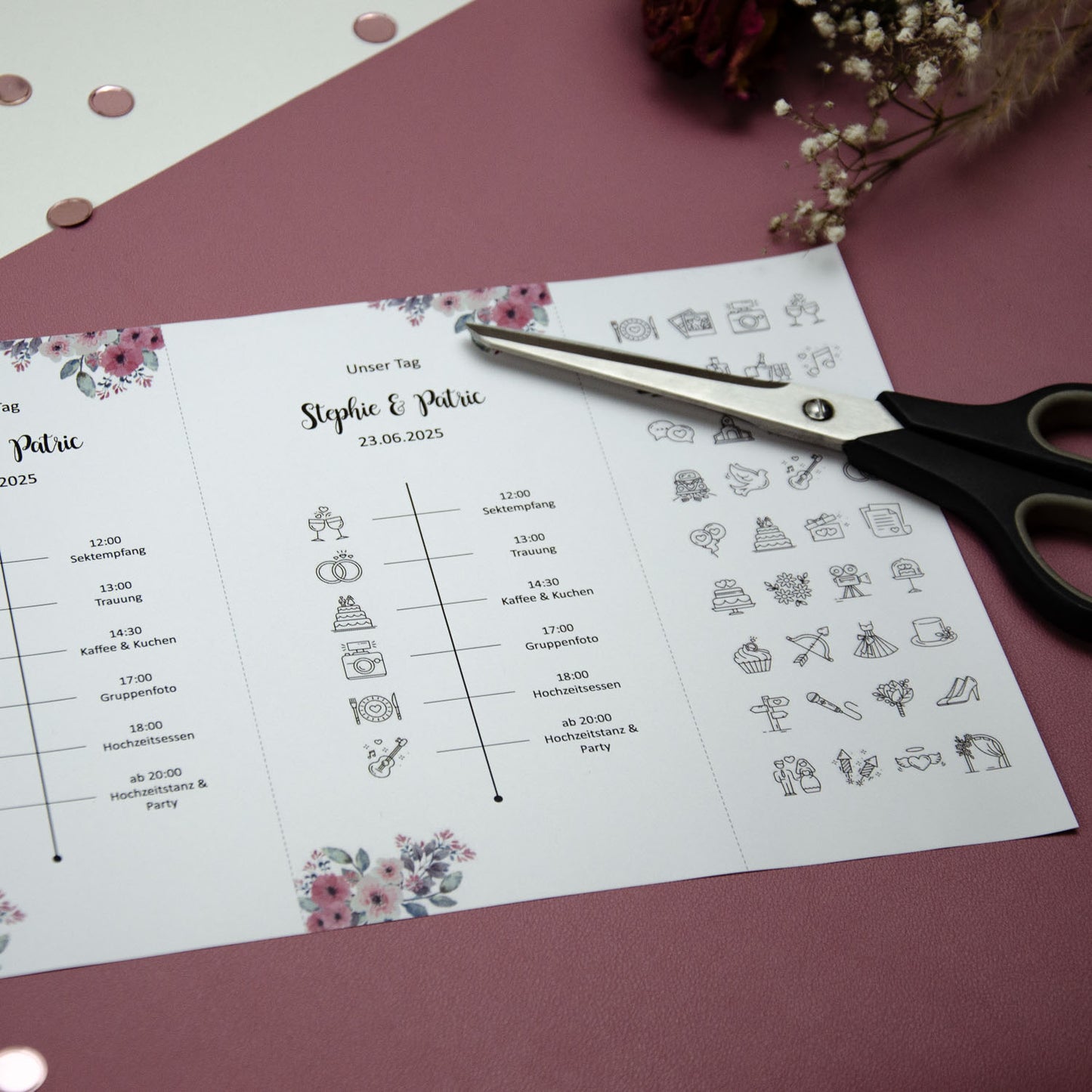 Personalisierbare Vorlage Tagesablauf Timeline Flowers