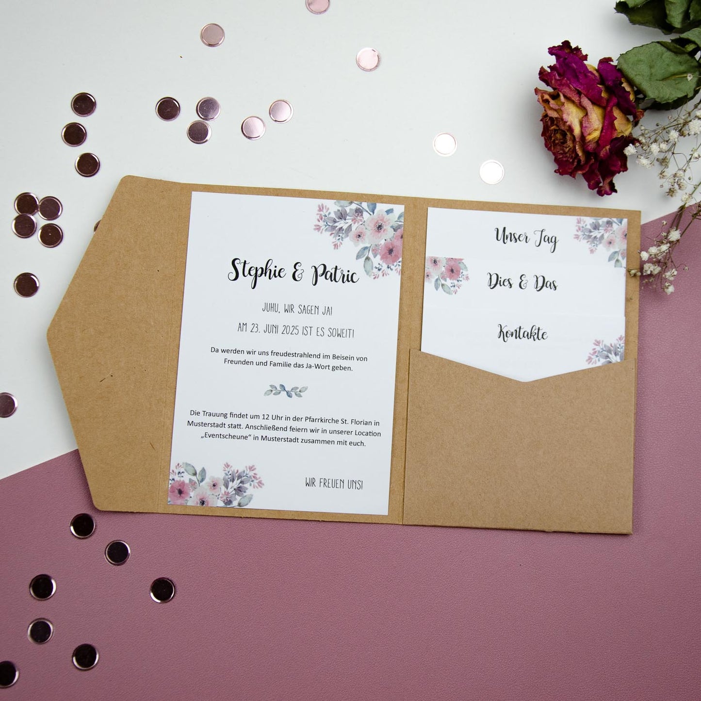 Personalisierbare Vorlage Pocketfolds B6 Flowers