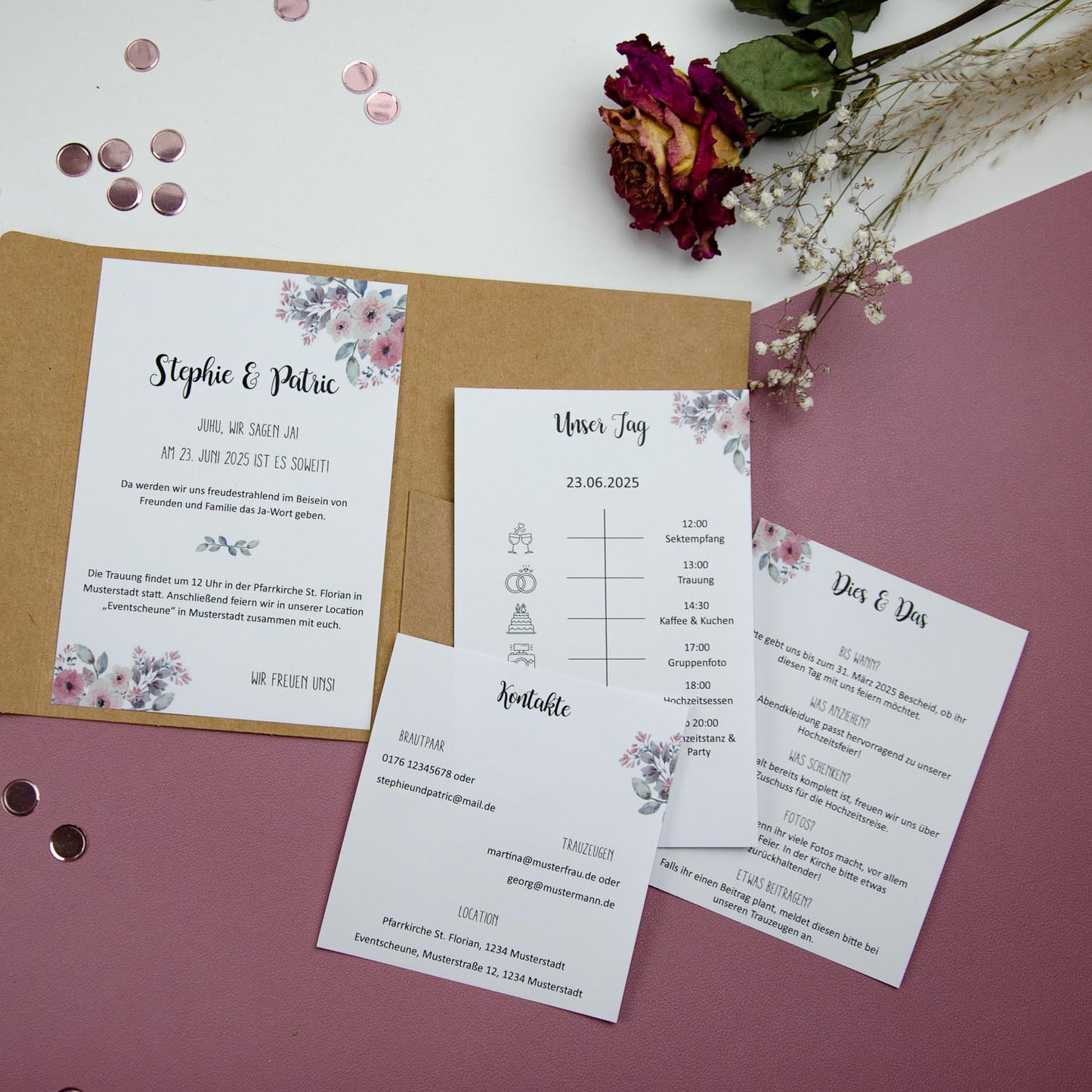 Personalisierbare Vorlage Pocketfolds B6 Flowers