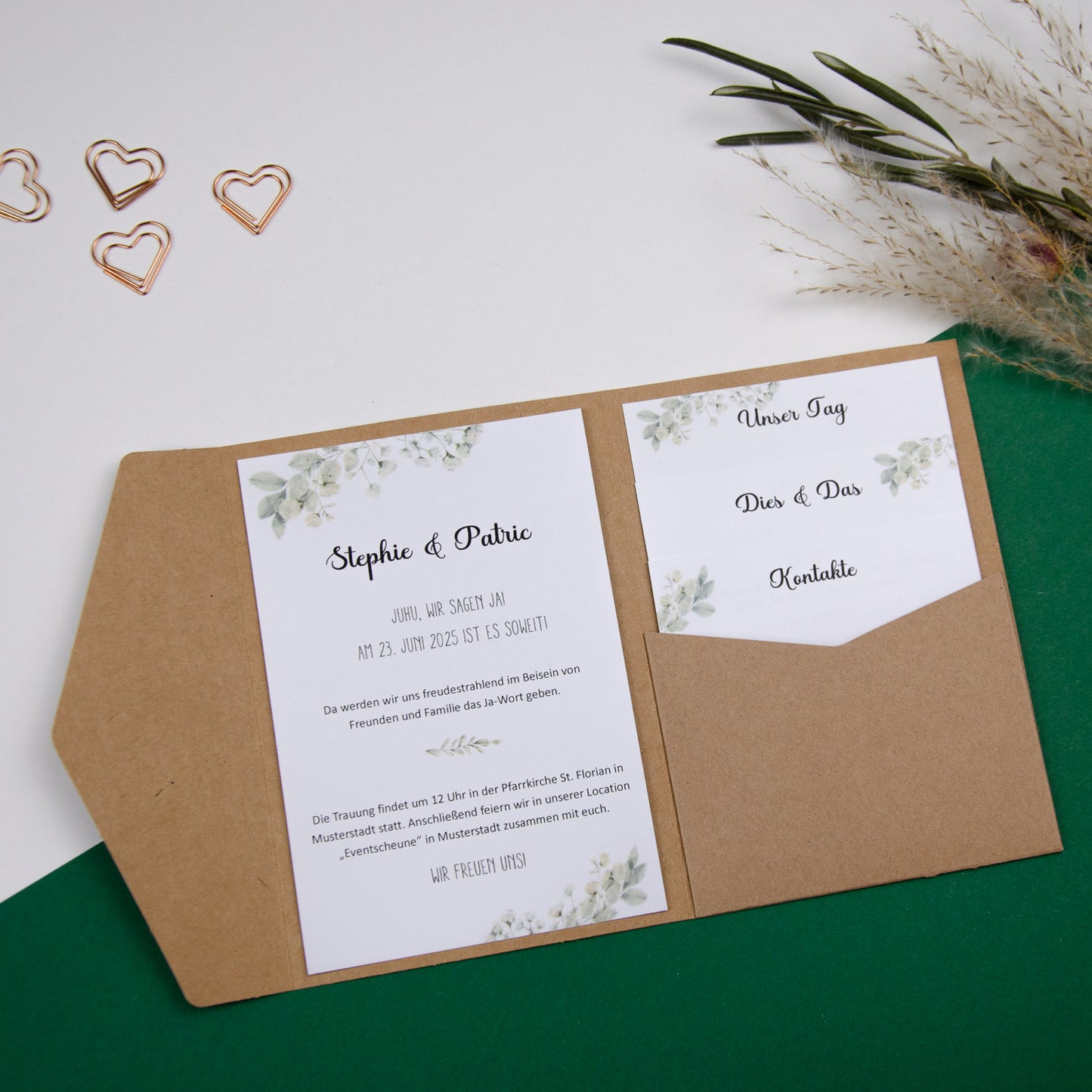 Personalisierbare Vorlage Pocketfolds B6 Greenery