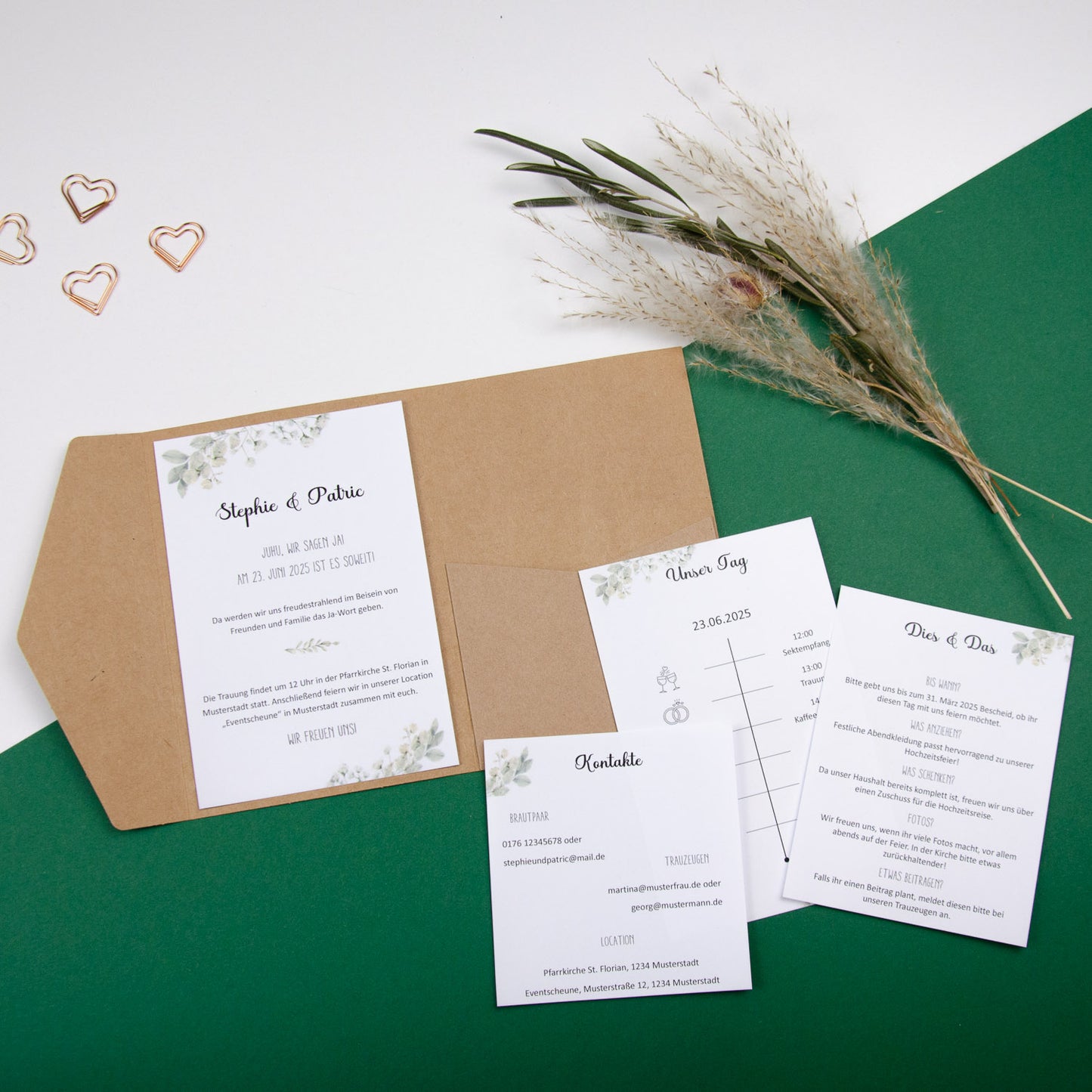 Personalisierbare Vorlage Pocketfolds B6 Greenery