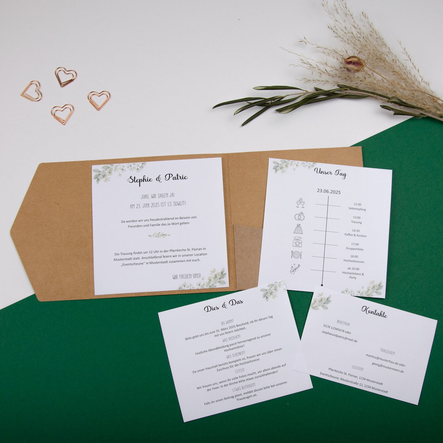 Personalisierbare Vorlage Pocketfolds Quadratisch Greenery