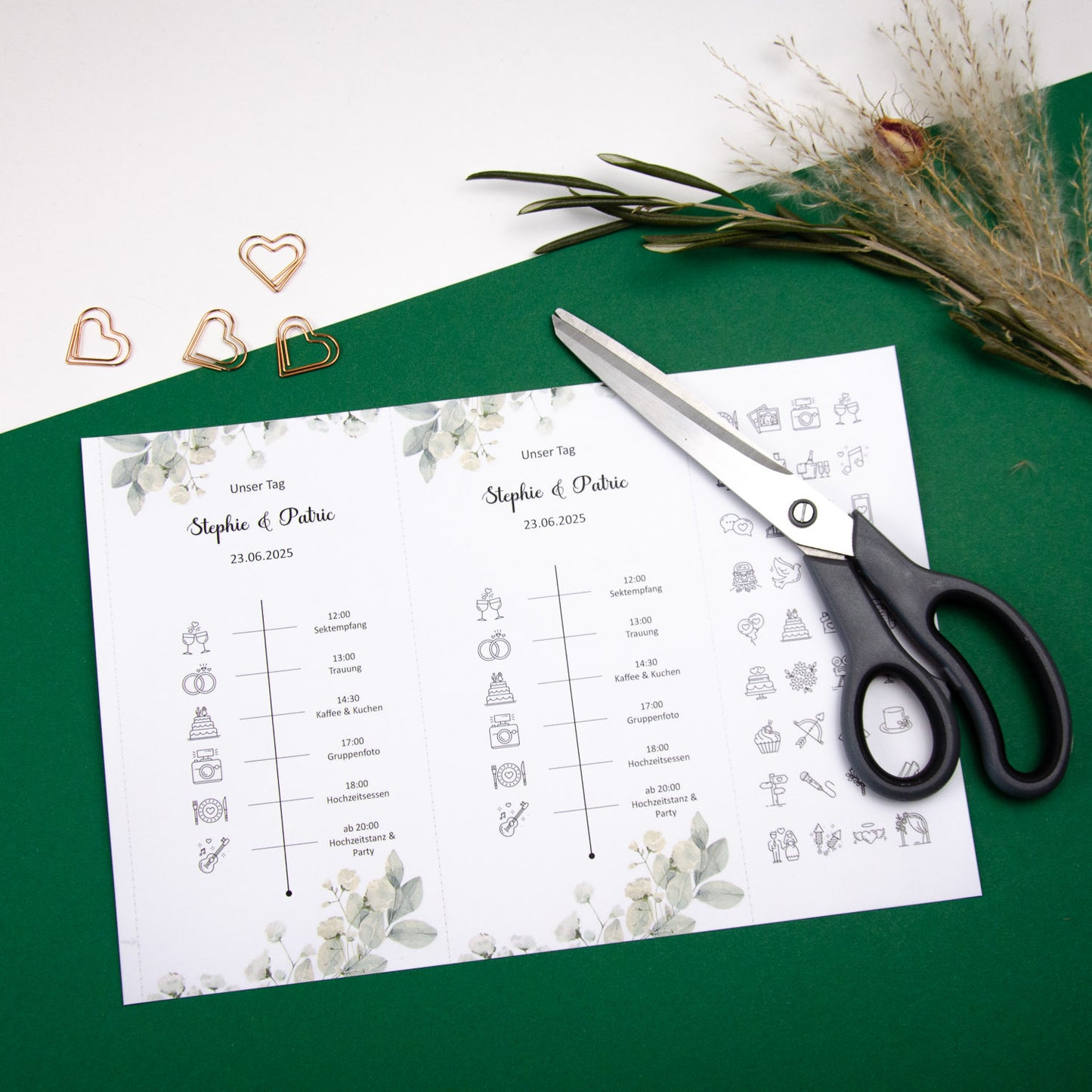 Personalisierbare Vorlage Tagesablauf Timeline Greenery