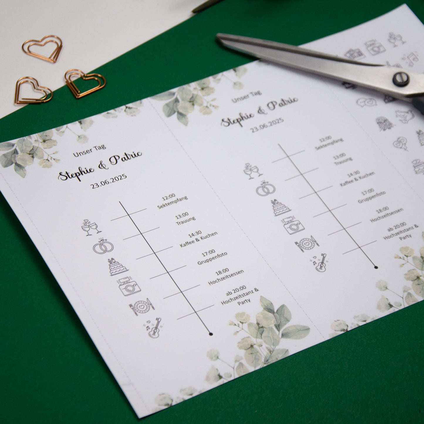 Personalisierbare Vorlage Tagesablauf Timeline Greenery