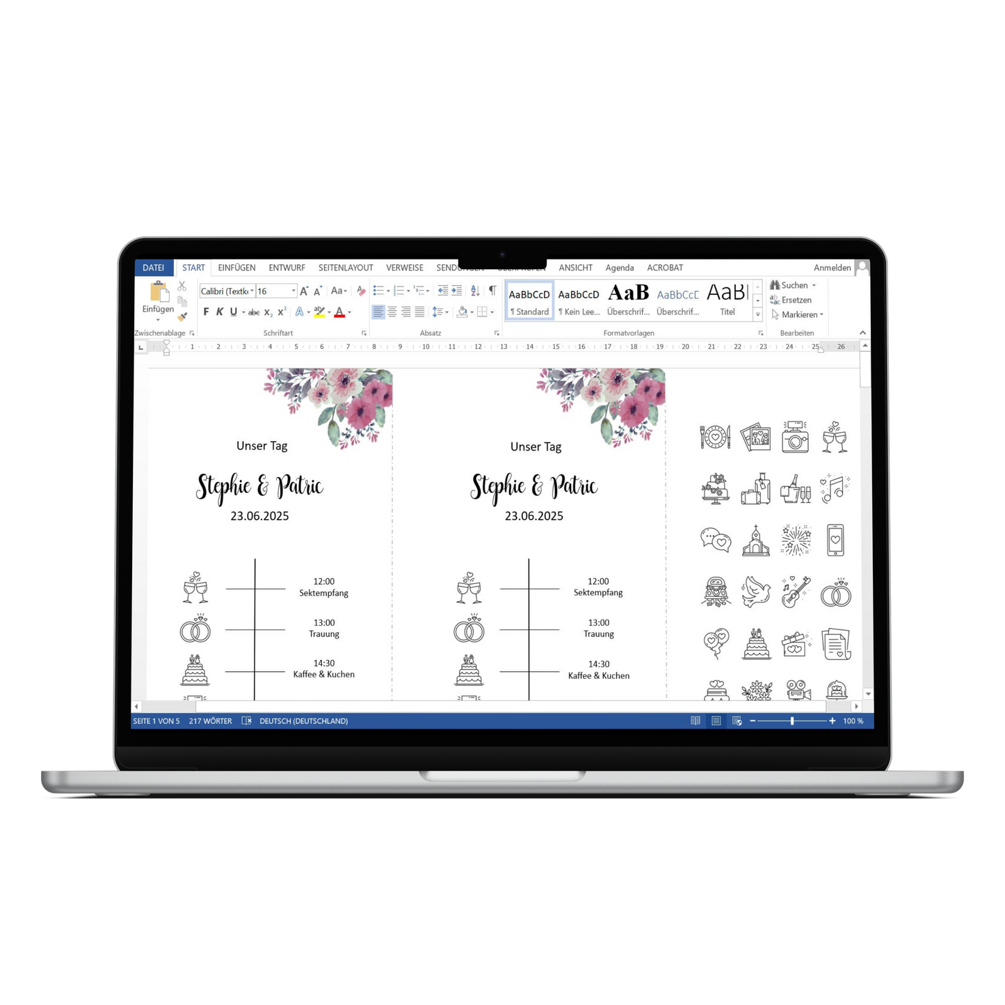 Personalisierbare Vorlage Tagesablauf Timeline Flowers