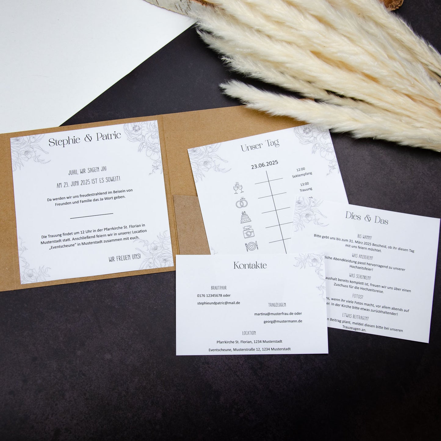 Personalisierbare Vorlage Pocketfolds Quadratisch LineArt