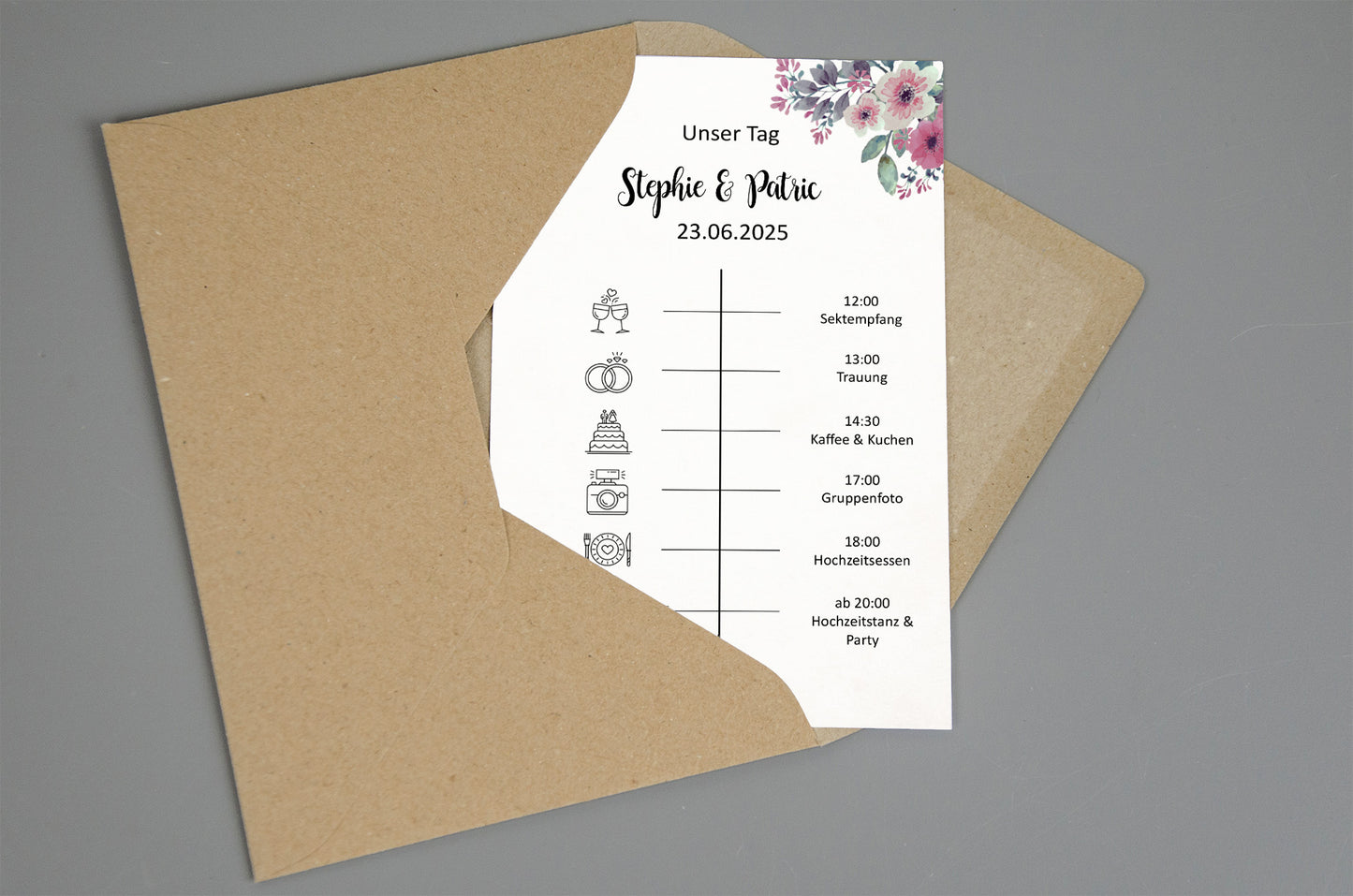Personalisierbare Vorlage Tagesablauf Timeline Flowers