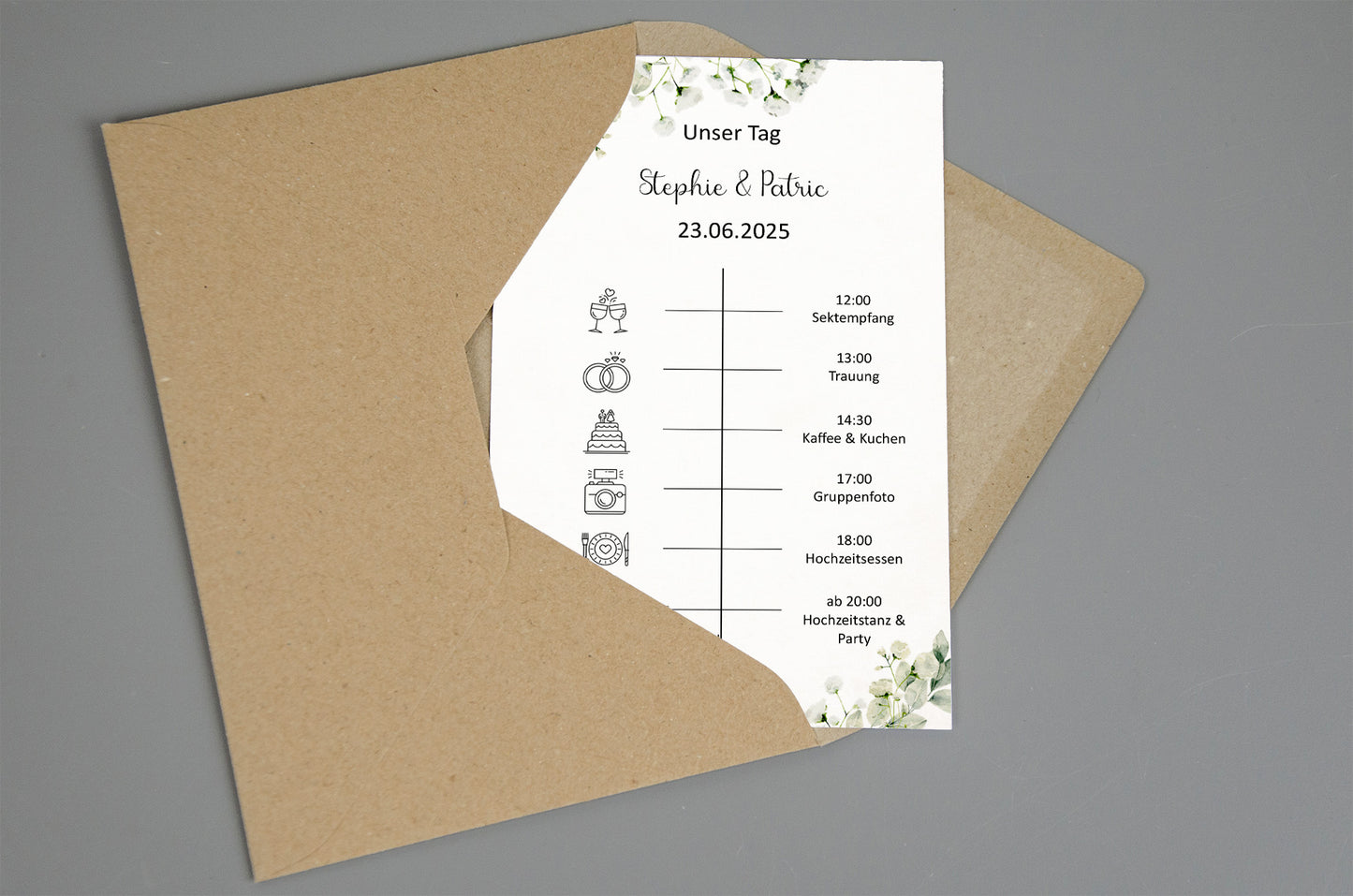 Personalisierbare Vorlage Tagesablauf Timeline Greenery