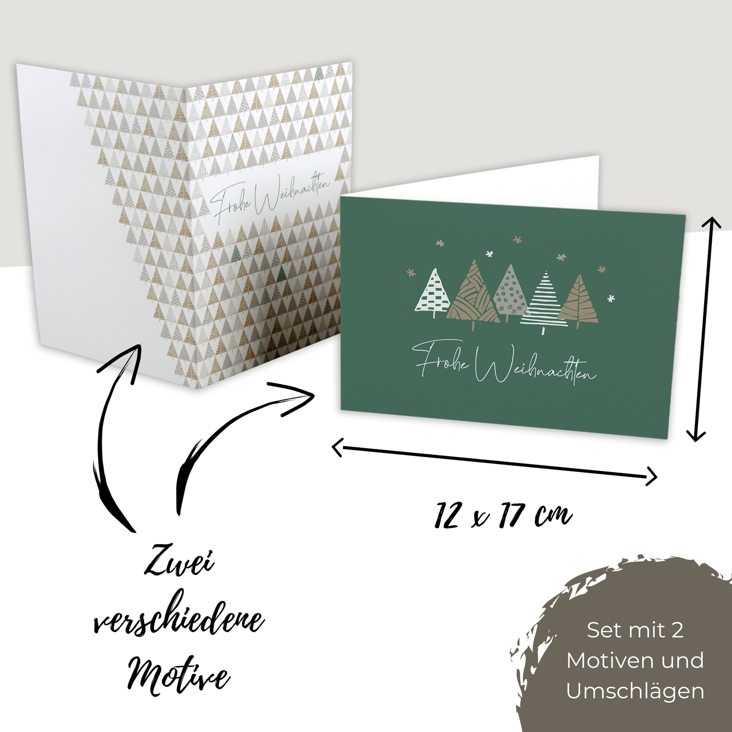 Weihnachtskarten & Umschläge aus Kraftpapier (20er Set, Tannenbäume)