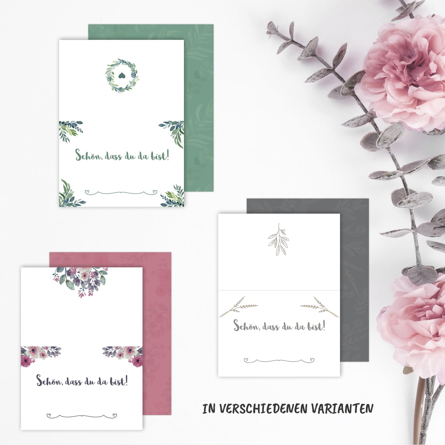 Tischkarten / Platzkarten in edlem Grau und Ährendesign