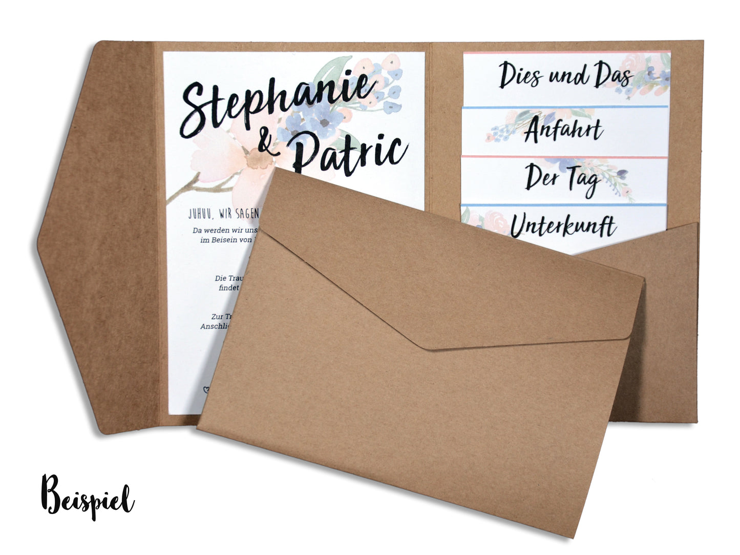 Pocketfold Set Kraftpapier B6 mit passenden Umschlägen für deine Hochzeitseinladung!