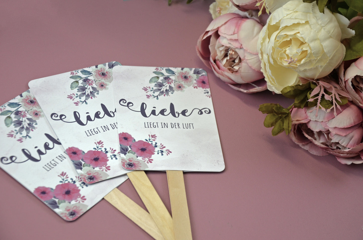 Fächer Bastelset für die Hochzeit (30er Set Handfächer) im Vintage Blumen Design