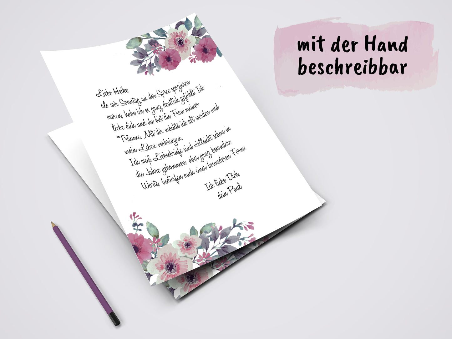 Briefpapier (60 Blatt, DINA4) Designpapier Aquarell-Vintage-Blumen Briefbögen (Blumen)