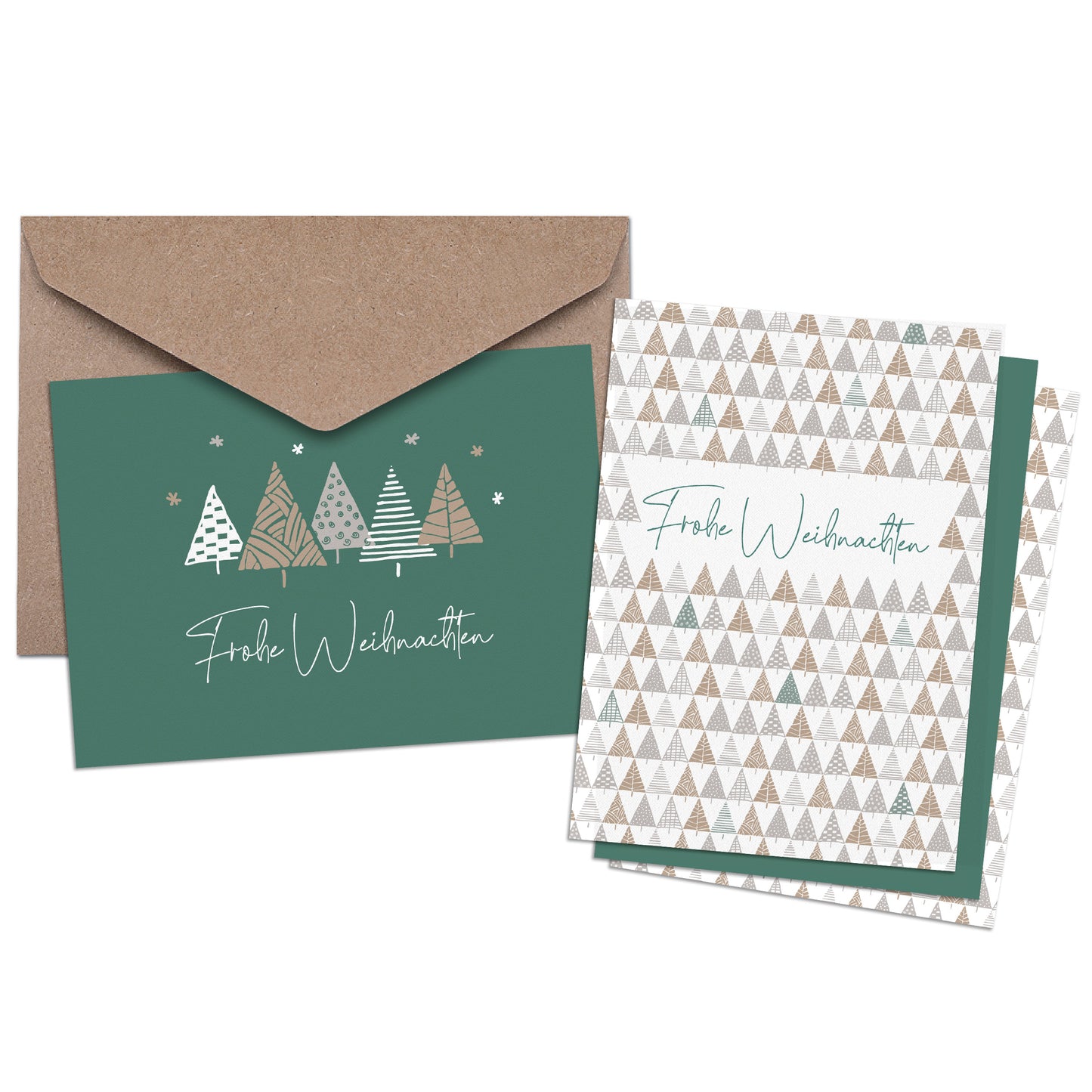 Weihnachtskarten & Umschläge aus Kraftpapier (20er Set, Tannenbäume)