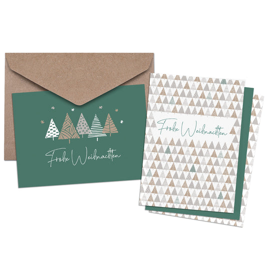 Weihnachtskarten & Umschläge aus Kraftpapier (20er Set, Tannenbäume)