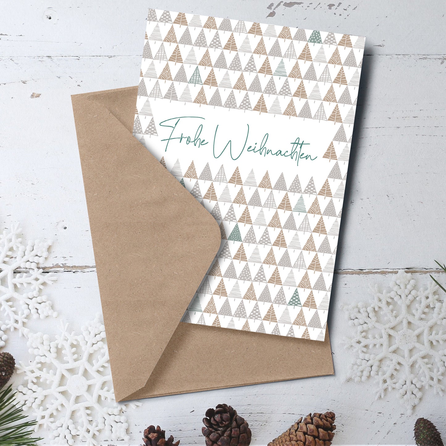 Weihnachtskarten & Umschläge aus Kraftpapier (20er Set, Tannenbäume)
