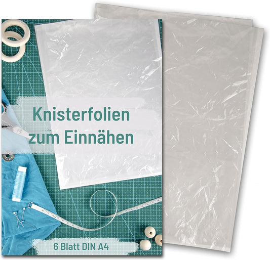 Knisterfolie zum Einnähen 6 Blatt DIN A4, waschbar - Knistertuch - Raschelpapier