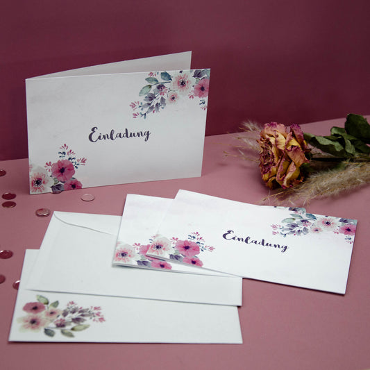 Einladungskarten Blumen (20 Klappkarten & Umschläge)