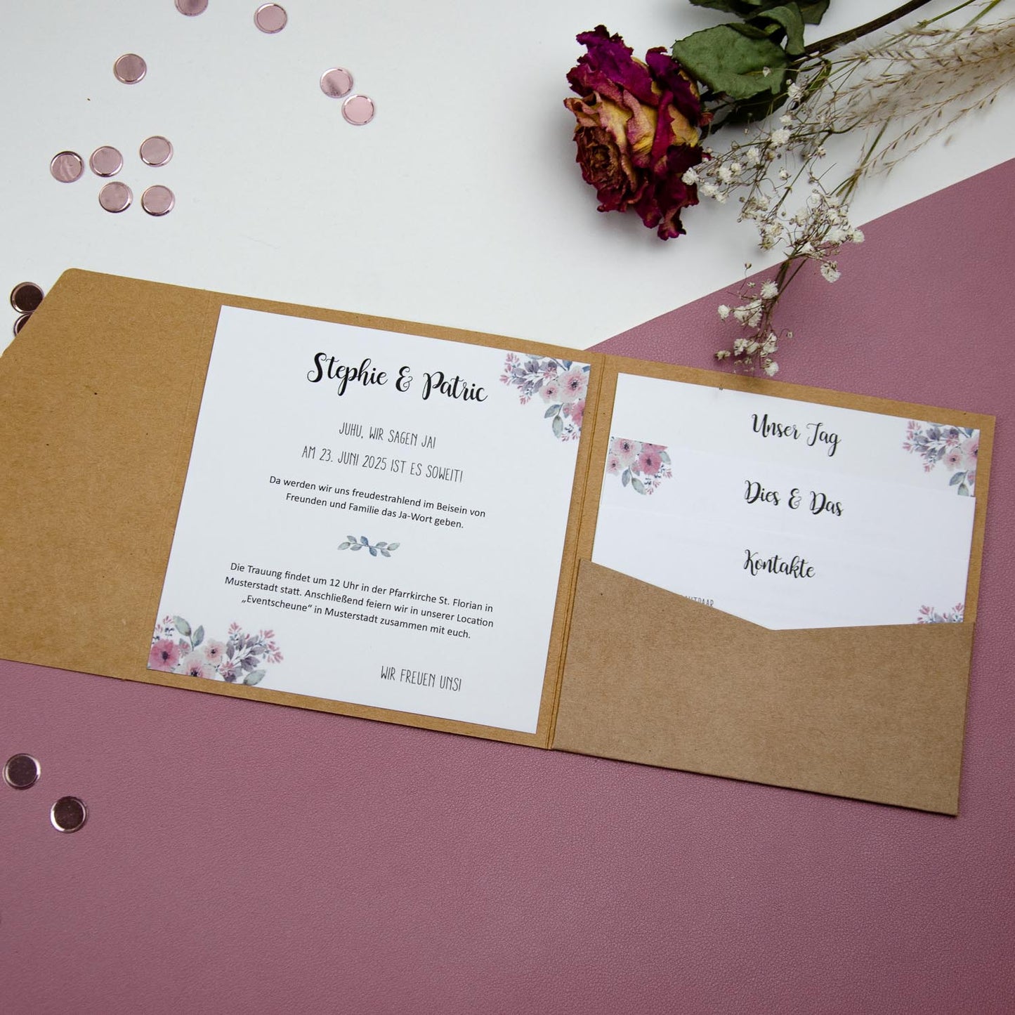 Personalisierbare Vorlage Pocketfolds Quadratisch Flowers