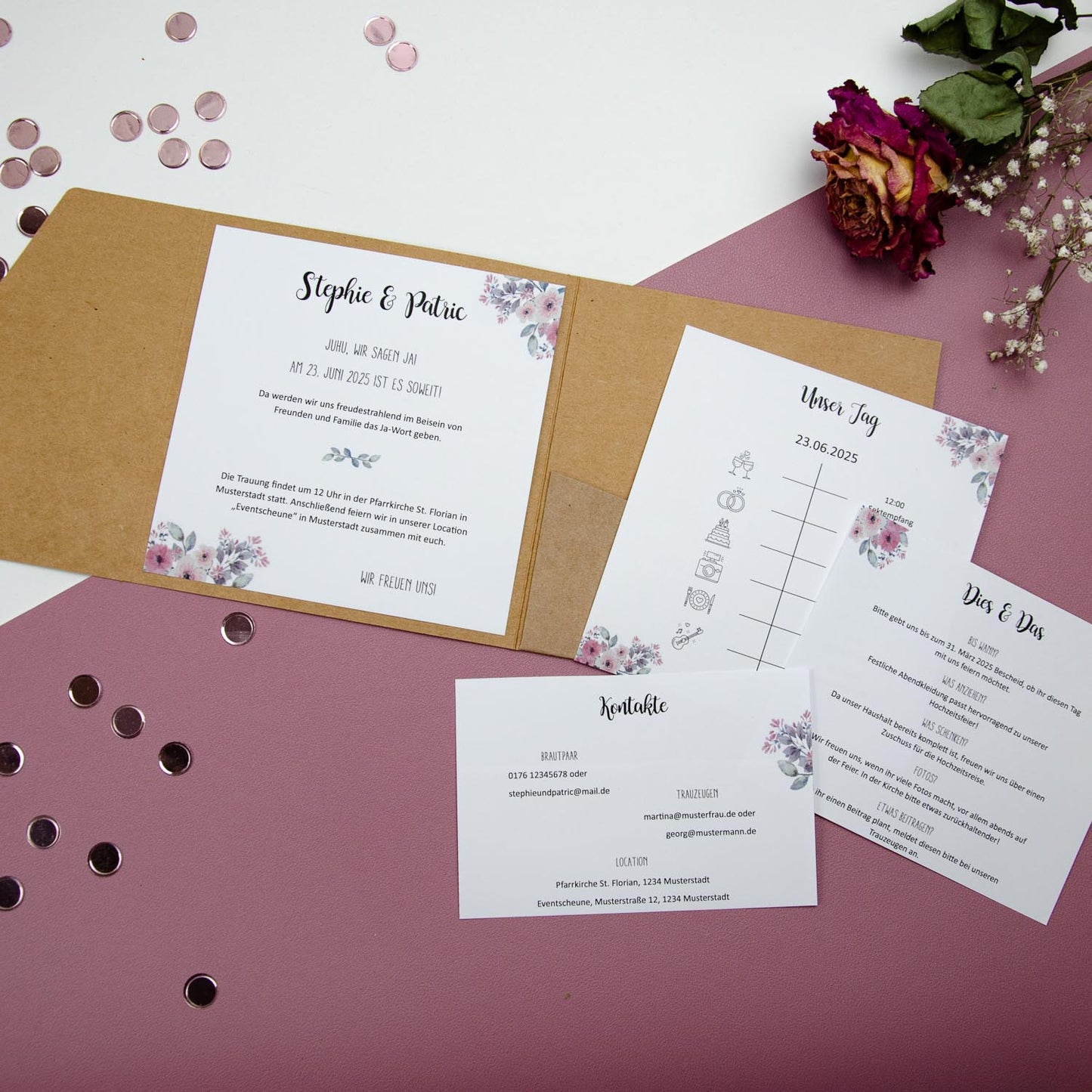 Personalisierbare Vorlage Pocketfolds Quadratisch Flowers