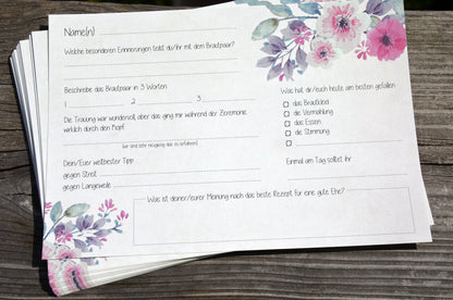 Gästebuchseiten / Fragekarten für die Hochzeit (A5)