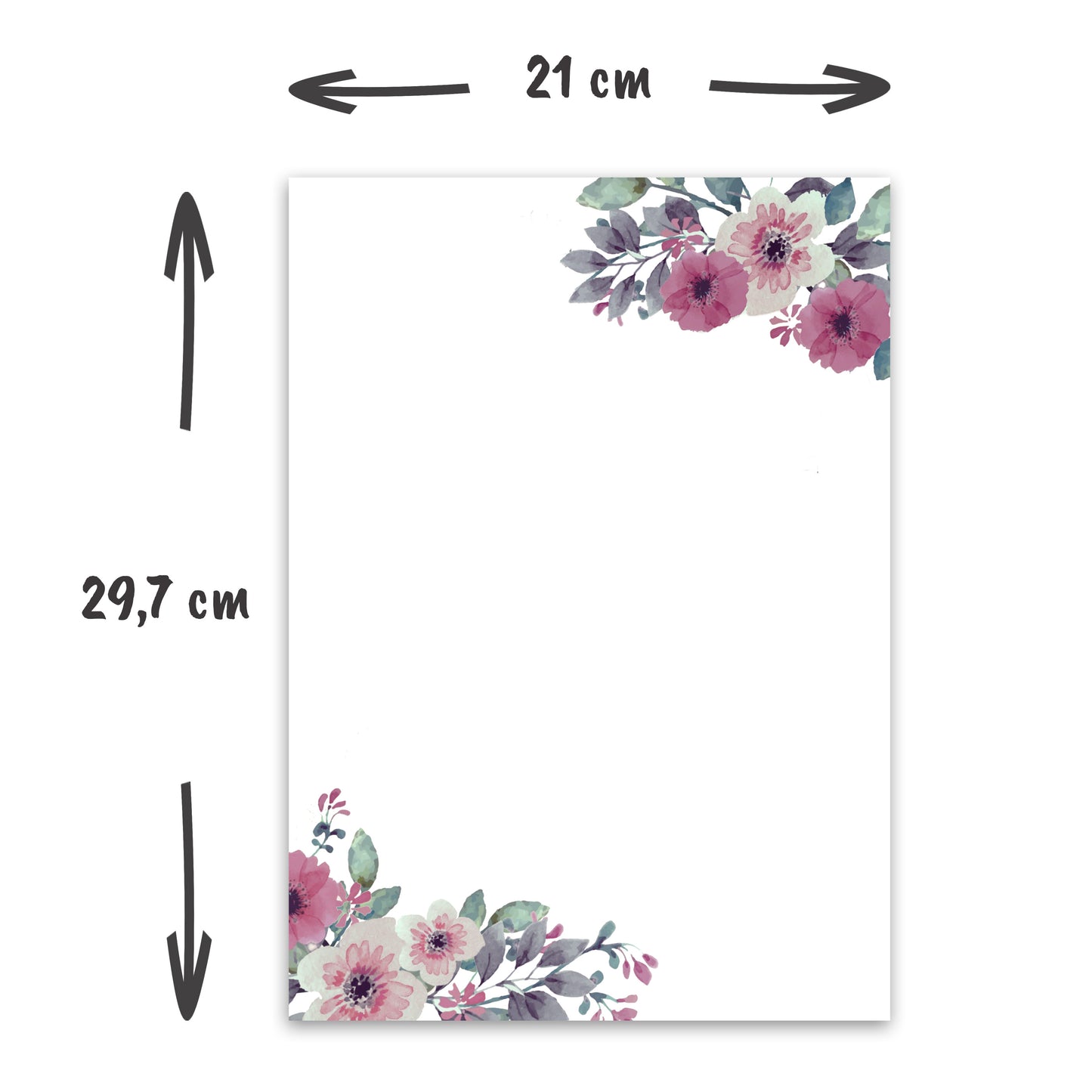 Briefpapier (60 Blatt, DINA4) Designpapier Aquarell-Vintage-Blumen Briefbögen (Blumen)
