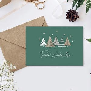 Weihnachtskarten & Umschläge aus Kraftpapier (20er Set, Tannenbäume)